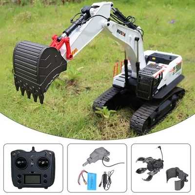 1/14 HUINA RC Metal Excavator Model Toys 1594 Radio Light Battery 28CH Sound - Image 1 of 4
