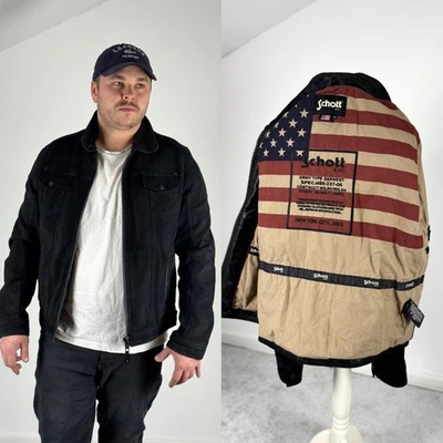 SCHOTT NYC Vintage Black Suede Leather Jacket Size L-XL Made In USA - Image 1 of 4