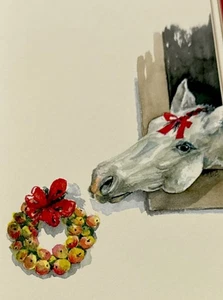 Oddballs Vintage Watercolor Greeted Christmas Card Box Of 10 Horse & Stable - Picture 1 of 6