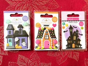 #D5 - 3 CONFEZIONI RARI ADESIVI 3D HALLOWEEN HAUNTED & CANDY HOUSES DOODLE-POPS - Foto 1 di 1