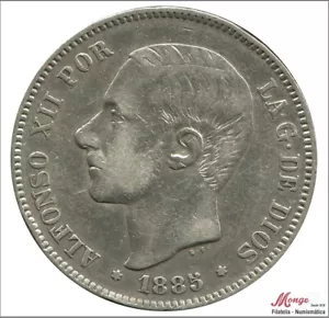 España Alfonso XII 5 pesetas 1885 (*18*87) MPM - 24,89 gr. plata MBC - / VF- - Picture 1 of 2