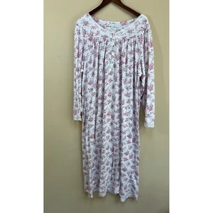 Eileen West Damen rosa Blumen Langarm Pullover Strick Nachthemd 2X - Bild 1 von 8