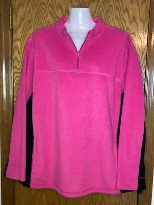 Bobbie Brooks Mujer XXL Rosa Polar Negro Acento Chaqueta 1/4 Cremallera LS Talla 20-22 Foto 1 de 4