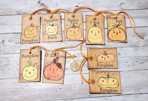 9 piezas ~ Primitivo ~ Otoño ~ Otoño ~ Calabaza rústica ~ Cartulina de lino ~ Regalo ~ Colgar ~ Etiquetas - Imagen 1 de 1