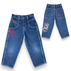 Vintage PACO 90s Skater Streetwear Chinese Dragon Embroidered Jeans 5 - Picture 1 of 11