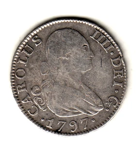 ESPAÑA 2 Reales plata 1797 MF. Ceca Madrid - Rey Carlos IV - Imagen 1 de 2