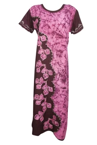 Pink,Maroon Tie Dye Sundress Round Neck Cap Sleeves Casual Beach Long Sundress L