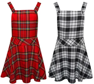 Ladies Womens Tartan Check Pinafore Dungarees Buttoned Mini Skirt Dress 8 - 14 - Picture 1 of 15