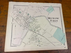 1873 MECHANIC FALLS, ME Colored Map w/ Property Owners, Trotting Park, Hotel - Picture 1 of 12