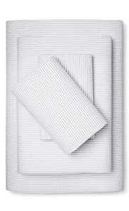 NWT~ Room Essentials FULL White Gray Striped Sheet Set Microfiber Wrinkle Resist - Picture 1 of 3