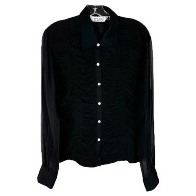 复古 Ravel 大号上衣丝绸半透明褶皱前珍珠纽扣 364 — 第 1/4 张图片