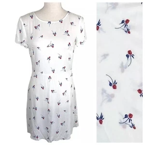 Free People White Rose Print Floral Rayon Mini Dress Size 0 90s Grunge Summer - Picture 1 of 10