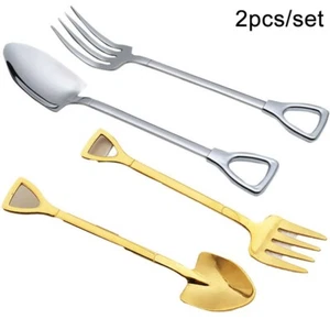 Stainless Steel Spade Shovel Shape Spoon Shovel Fork Dessert Fork & Spoon Set - Picture 1 of 23