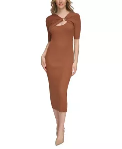 Calvin Klein Midi Sweater Dress Women's M Tortoise Asymmetrical Neck Pullover - Picture 1 of 16