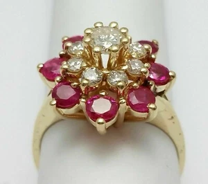 2Ct Round Cut Lab-Created Ruby Cluster Engagement Ring 14K Yellow Gold Finish - Picture 1 of 9