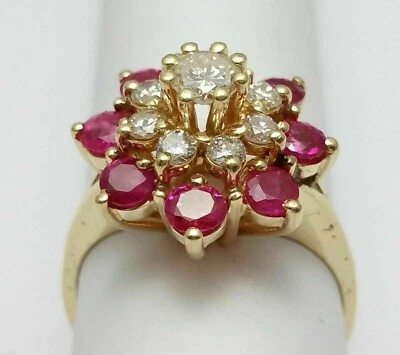 2Ct Round Cut Lab-Created Ruby Cluster Engagement Ring 14K Yellow Gold Finish - Image 1 of 4