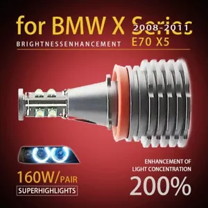 160W 7000K W H8 LED Angel Eyes Ring Marker Bulbs for BMW 2007-10 X Series E70 X5 - Picture 1 of 6