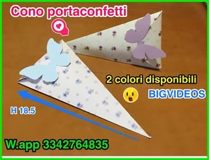 CONO PORTACONFETTI LILLA ROSA CELESTE 20 PEZZI BOMBONIERA FARFALLA COMPLEANNO - Foto 1 di 1