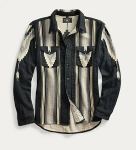Nuova con etichette RRL Ralph Lauren camicia nera coperta western sud-ovest uomo S small - Foto 1 di 6