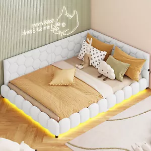 Polsterbett 140x200 mit LED USB-Anschluss, Bettgestell,Tagesbett Schlafsofa Bett - Bild 1 von 10