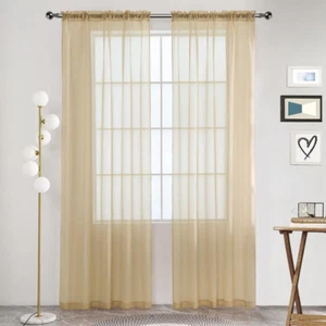 Sheer Voile Window Treatment Rod Pocket Curtain Panels for Kitchen Bedroom Livin - Picture 1 of 12