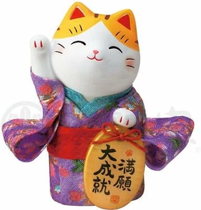 Estatuilla de cerámica Maneki Neko Beckoning Cat Lucky Cat cumplimiento de Japón - Imagen 1 de 2