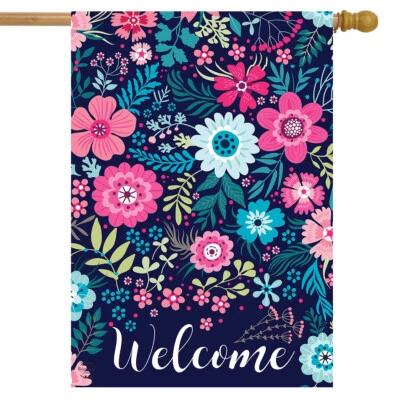 Bright Floral Spring House Flag Welcome Flowers 28" x 40" Briarwood Lane - Image 1 of 4