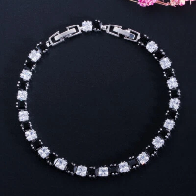 Pulseira de tênis feminina de cristal azul zircônia cúbica folheada a prata corte princesa - Imagem 1 de 4