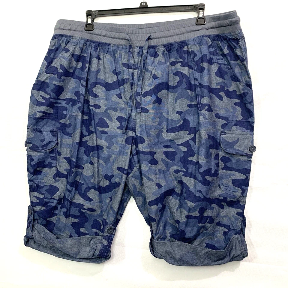 Woman Within Woman's Blue Camo Roll Tab Hem Pullon Cargo Capri/Shorts Petite 28W - Image 1 of 4
