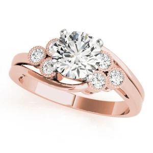 1.24 Ct Round Cut Real Moissanite Engagement Ring 14K Solid Rose Gold Size 8 9 - Picture 1 of 5