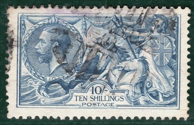 GB KGV SEAHORSE High Value SG.417 10s Grey-Blue (1919) BRADBURY Used c£175 SBR75 - Image 1 of 4