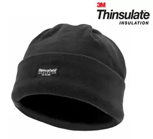 3M Thinsulate Black Polar Fleece Beanie Thermal Lined Warm Winter Cap Hat Ski - Picture 1 of 12