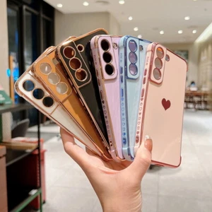 Heart Plating Silicone Phone Case For Samsung A55 A15 A14 A54 S23 S22 S24 Cover - Picture 1 of 20