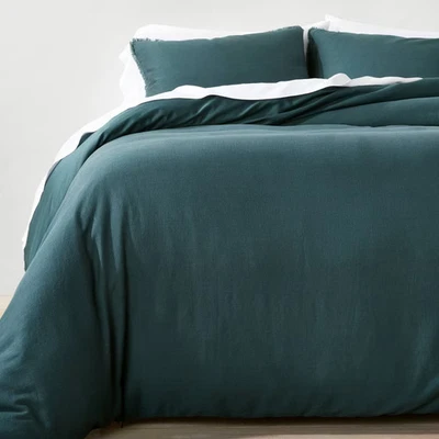 Full/Queen Heavyweight Linen Duvet Cover & Sham Teal Blue Casaluna - Image 1 of 4