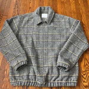 Urban Outfitters Herren L Full Zip Karo Fischgrät Strick Jacke grau gelb - Bild 1 von 8