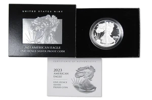 American Silver Eagle Proof 1 oz BU 2023 sin circular plata .999 con... - Imagen 1 de 12