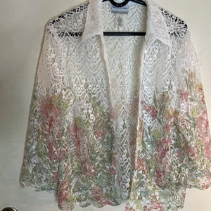 Top floreale Alfred Dunner Primrose giardino pizzo Lg Petite Brunch matrimonio multi - Foto 1 di 18