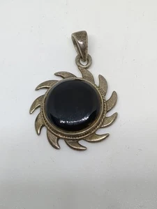 Vintage Sterling Silver 925 Black Onyx Sun Pendant - Picture 1 of 4