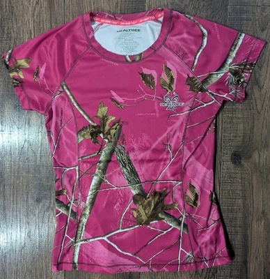 Pullover Real Tree talla pequeña (4-6) rosa camuflaje manga corta cuello en V Foto 1 de 4