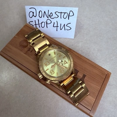 Nixon Gold-Tone Chronograph Watch with Bamboo Box BEAUTIFUL   - Image 1 of 4