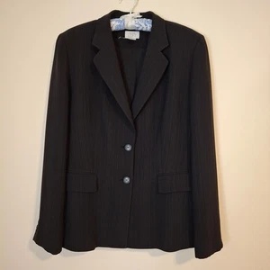 Ann Taylor Loft Women's Size 12 Black Pinstripe Blazer Lined 2 Button - Picture 1 of 8