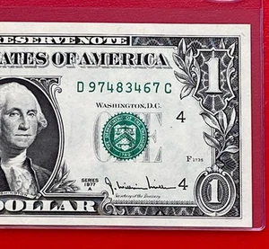 1977 A $1 DOLLAR BILL ( CLEVELAND D ) UNCIRCULATED - Picture 1 of 3