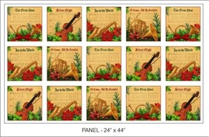 24" X 44" Panel Musical Christmas Carols Instruments White Cotton Fabric D402.93 - Picture 1 of 1