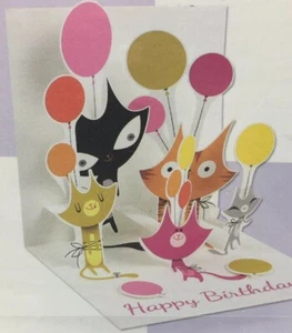 Cat Kittens & Balloons 3D Pop Up Greeting Card Happy Birthday Up with Paper - Picture 1 of 2
