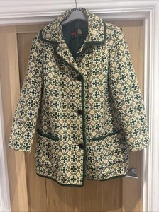 Vintage 60s Welsh Woollens Coat Cream/Green Woven Tapestry 100% Wool - Picture 1 of 20