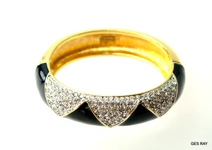 Brazalete brazalete con bisagras DSCO Daniel Swarovski esmalte negro cristal pavé - Imagen 1 de 8