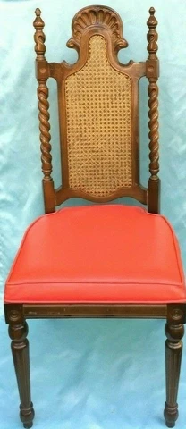 Vintage Carved Walnut Barley Twist Cane Back Faux Leather Seat Chair - Nice!!! Cover