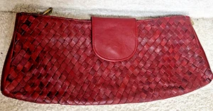 Anthropologie CHOCOLAT BLU Clutch Handtasche geflochtenes Leder weinrot - Bild 1 von 15