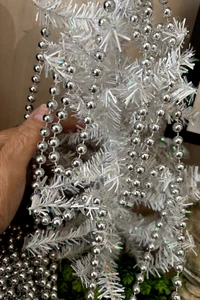 Vintage 9 Fuß SILBER Weihnachten glänzend Perlen GIRLANDE MANTEL DEKOR Quecksilber Glas Optik KUNSTSTOFF - Bild 1 von 7