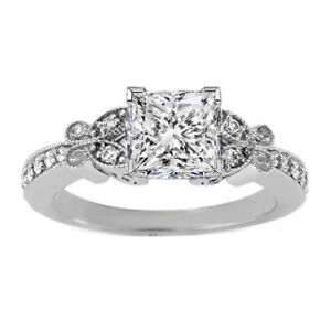 Forever One princess Moissanite Butterfly Vintage Engagement Ring 14K White Gold